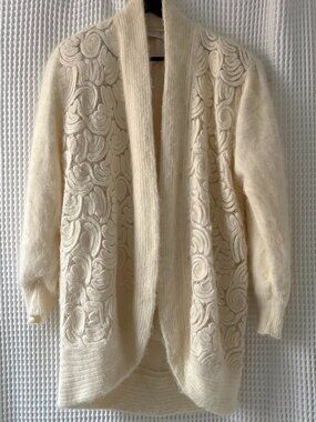 Vintage Marshall Rousso Angora Lace Panel Cardigan Sweater women's medium